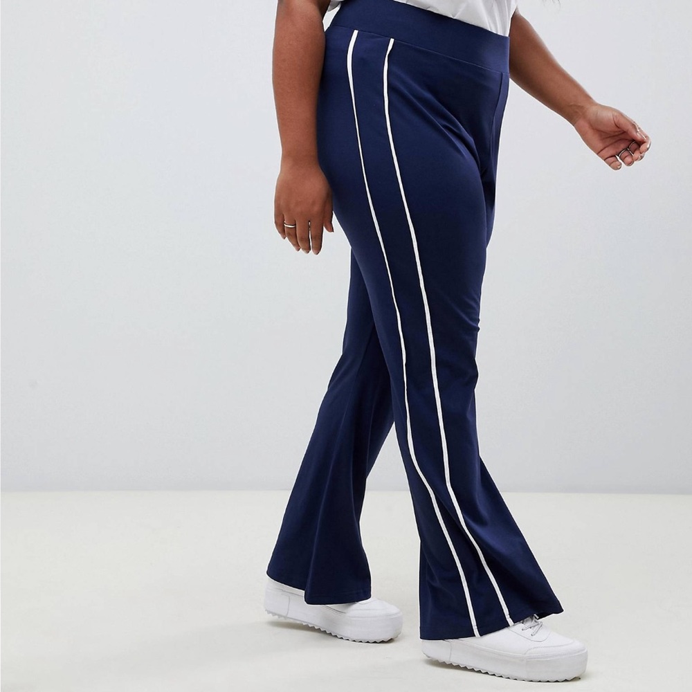 Blue Relaxed Piped Flare Pants